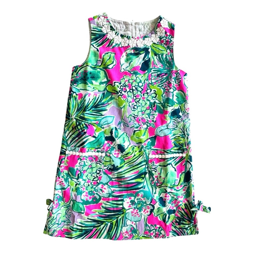 Lilly Pulitzer Girls Green/Multi Palm Beach Shift Dress Size 10